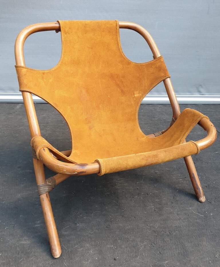 Armchair 1960 bamboo and suede leather