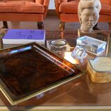 Hollywood regency brass and tortoiseshell lucite tray, Italy 1970s