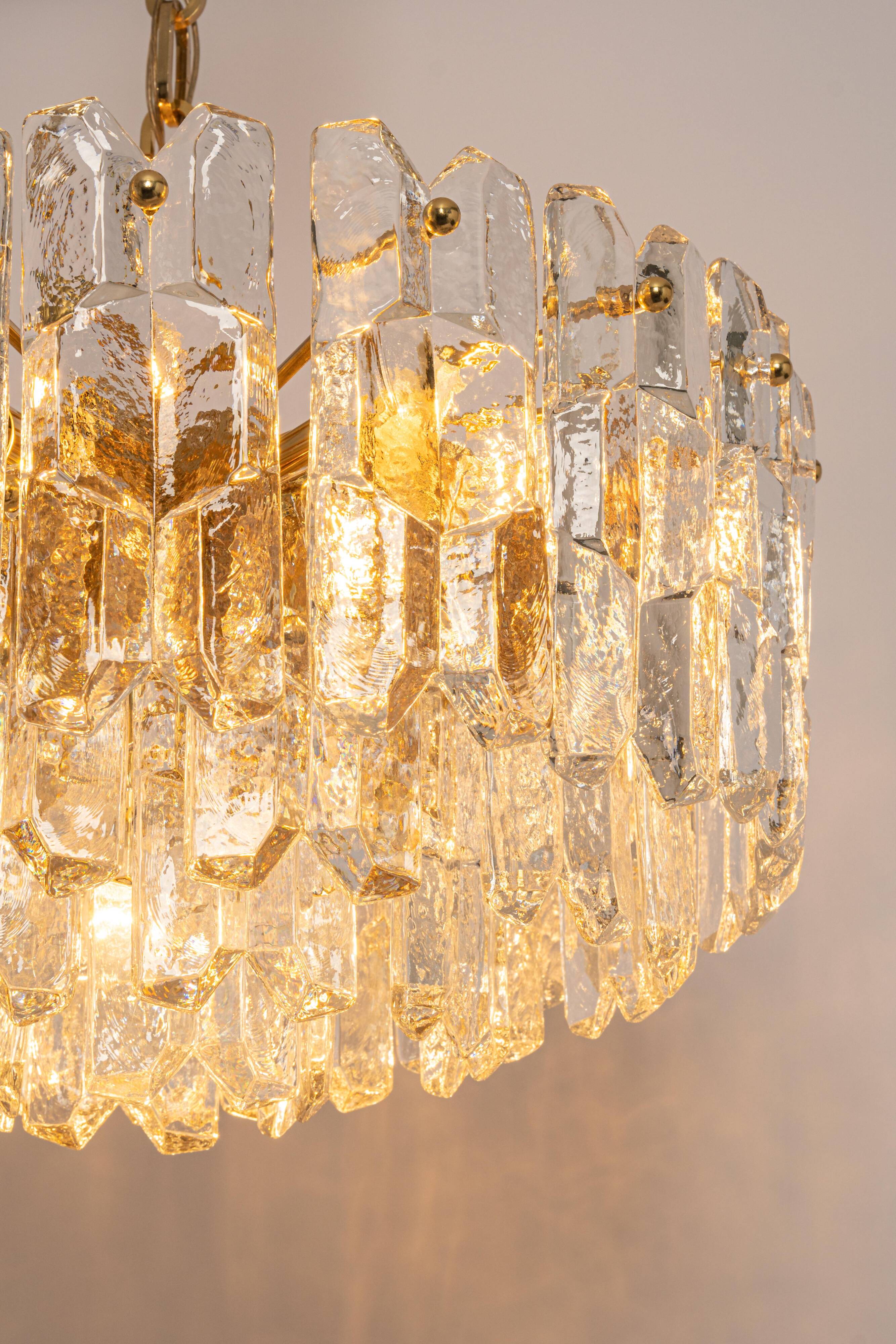 1 of 3 Palazzo chandelier in gilded brass and Murano glass, Kalmar, Austria, 1970s