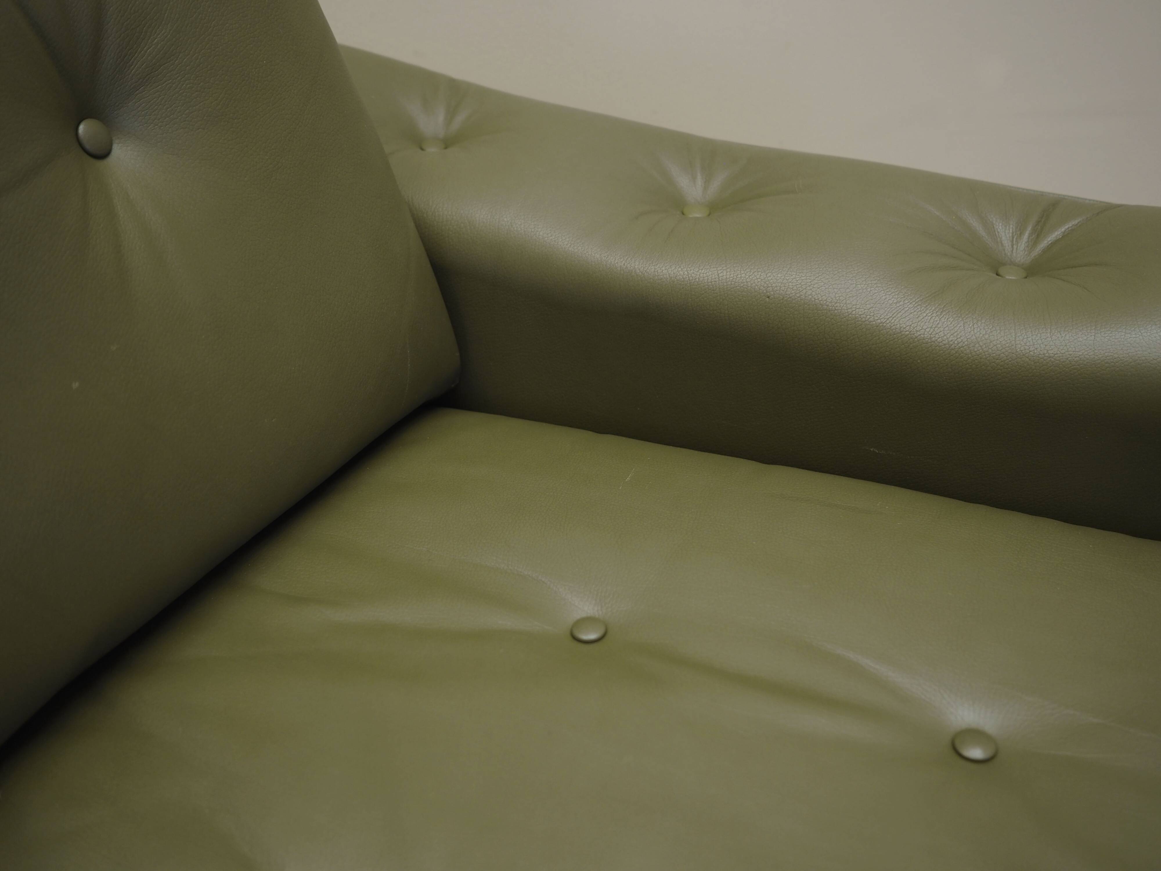 Canapé danois en cuir vert, années 1970