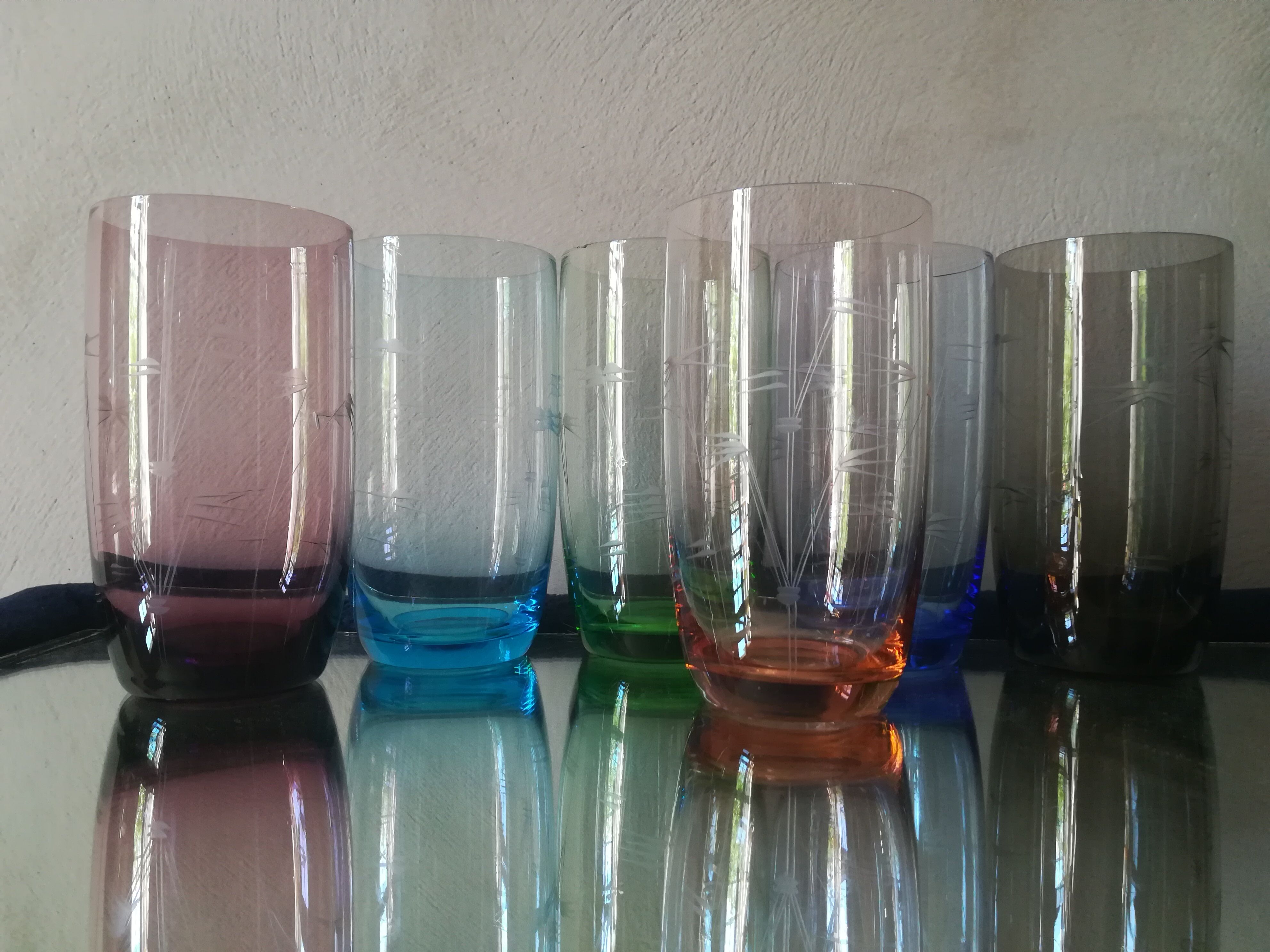 Set of 6 50s colored water glasses