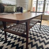 Table basse en teck design danois et porte revue cannage