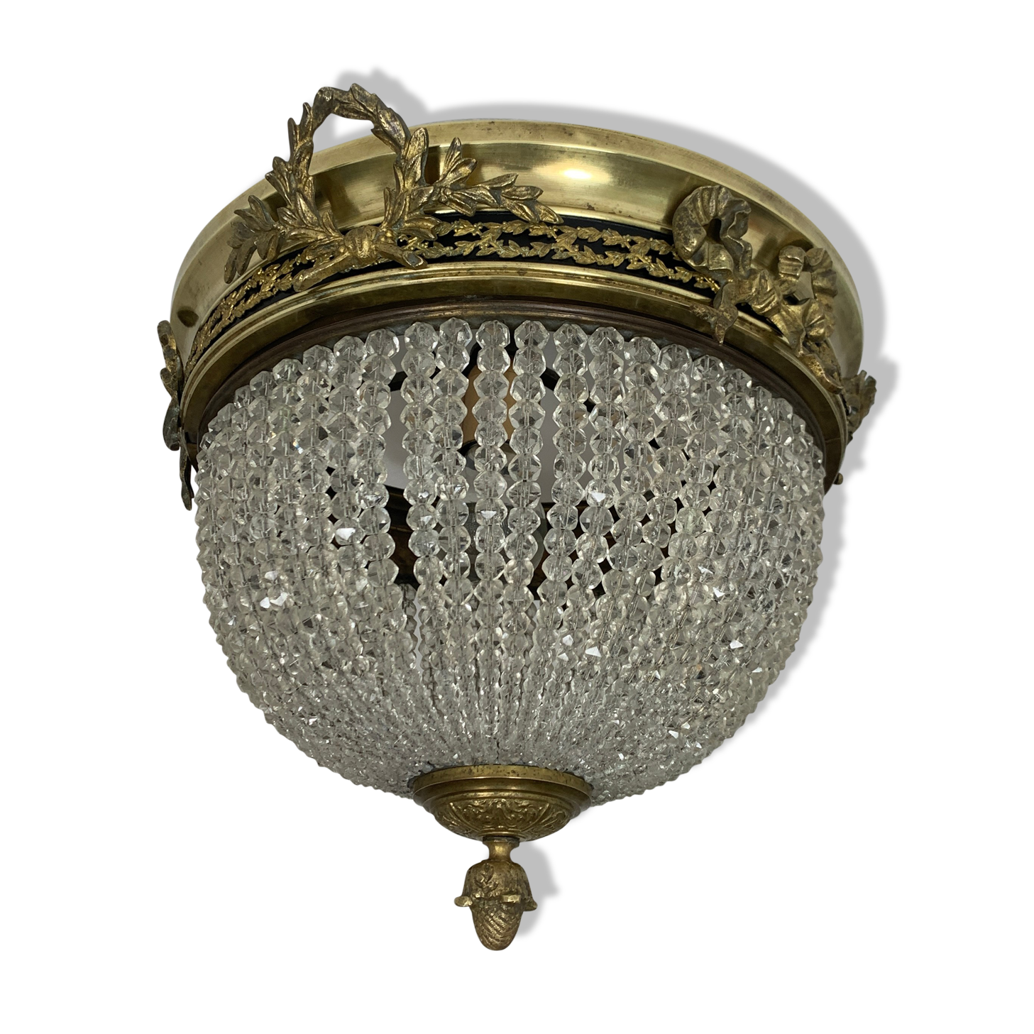 19th brass basket ceiling and beaded glass beads