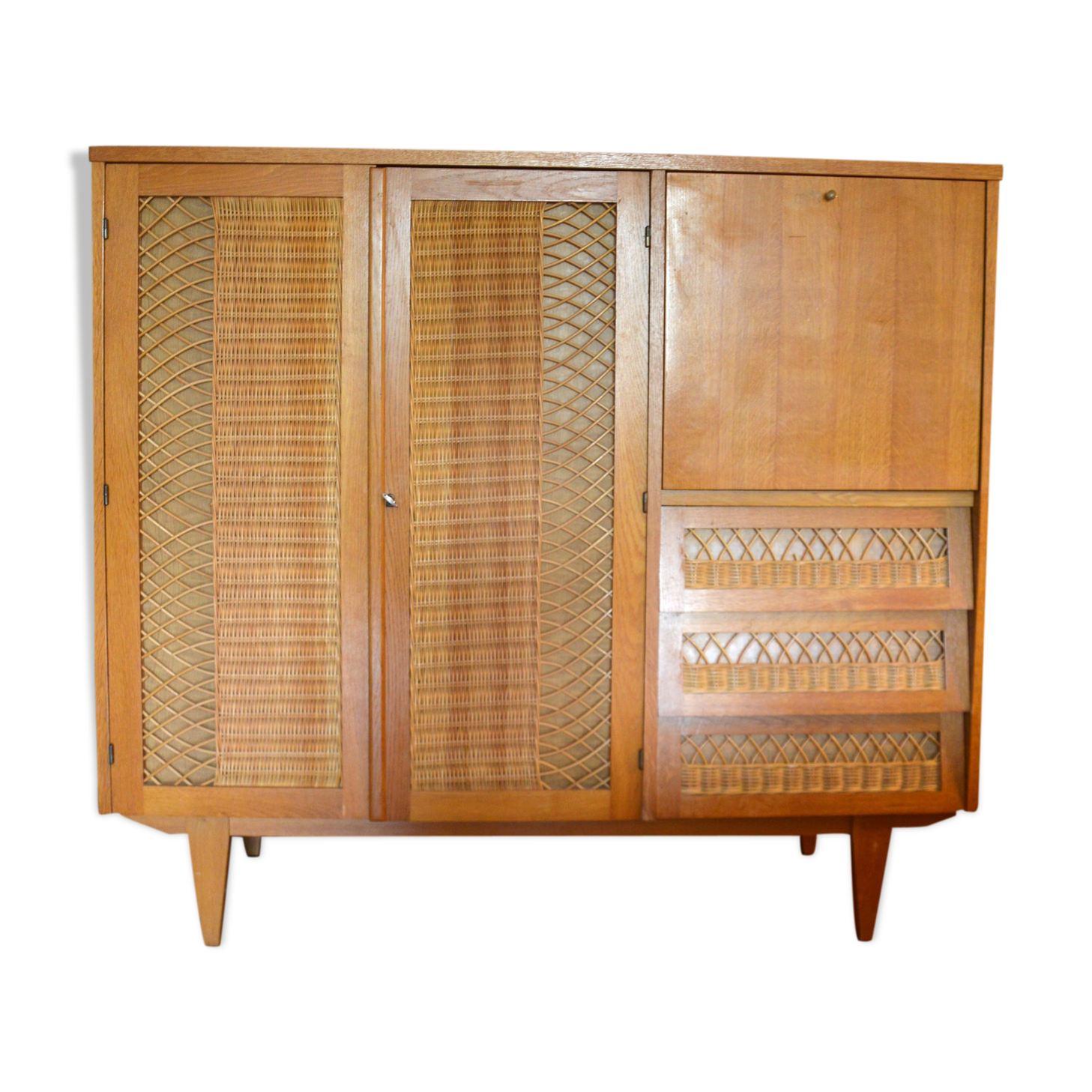 Commode penderie secrétaire en rotin vintage
