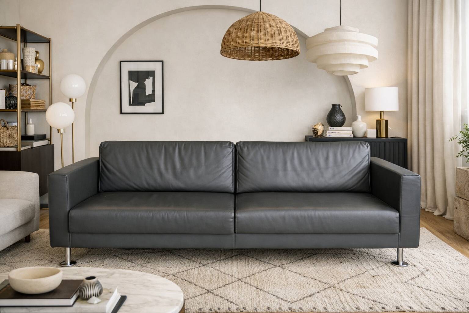 VITRA Park Sofa – Jasper Morrison – premium grey leather canapé