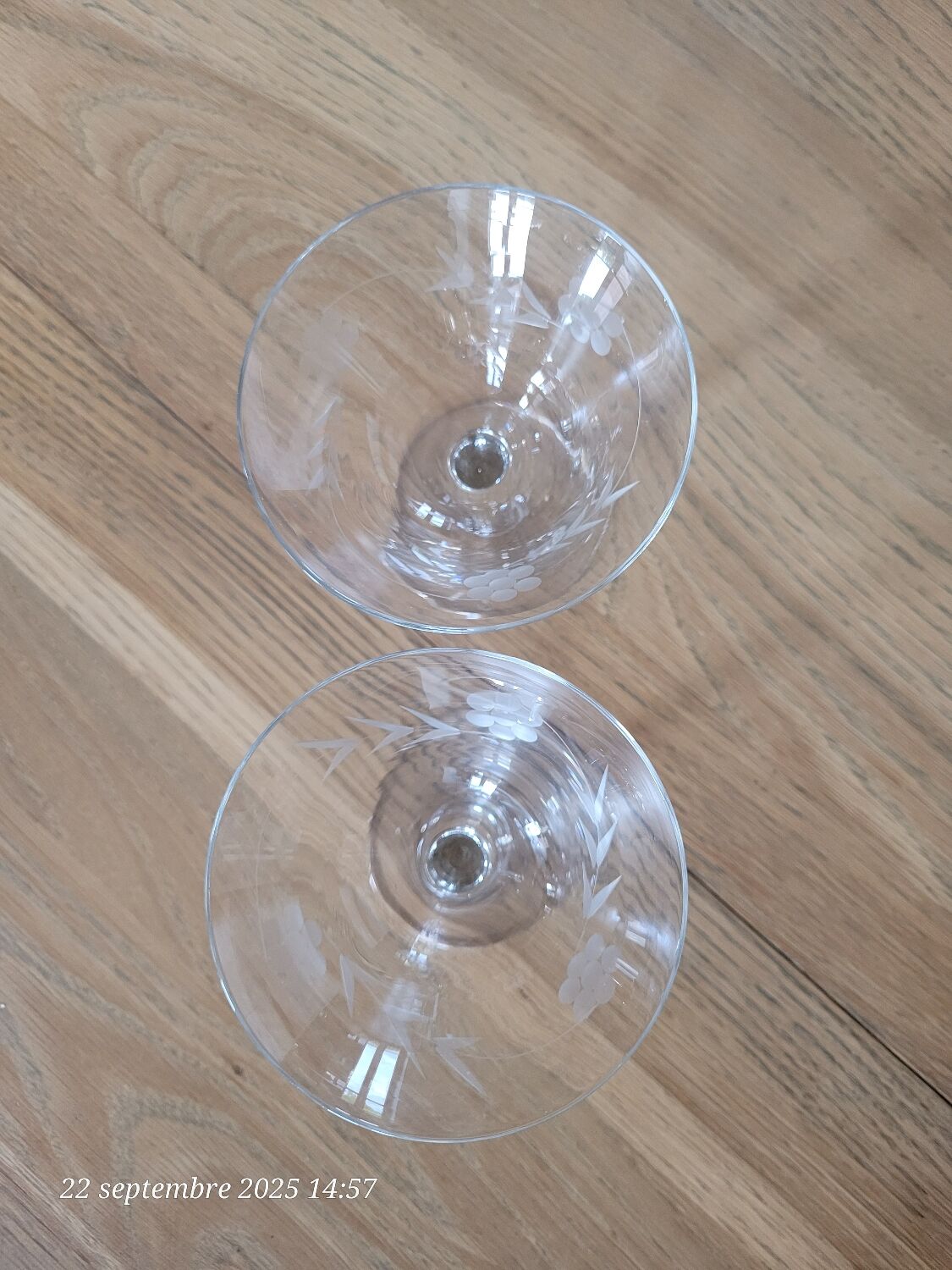 2 crystal champagne glasses