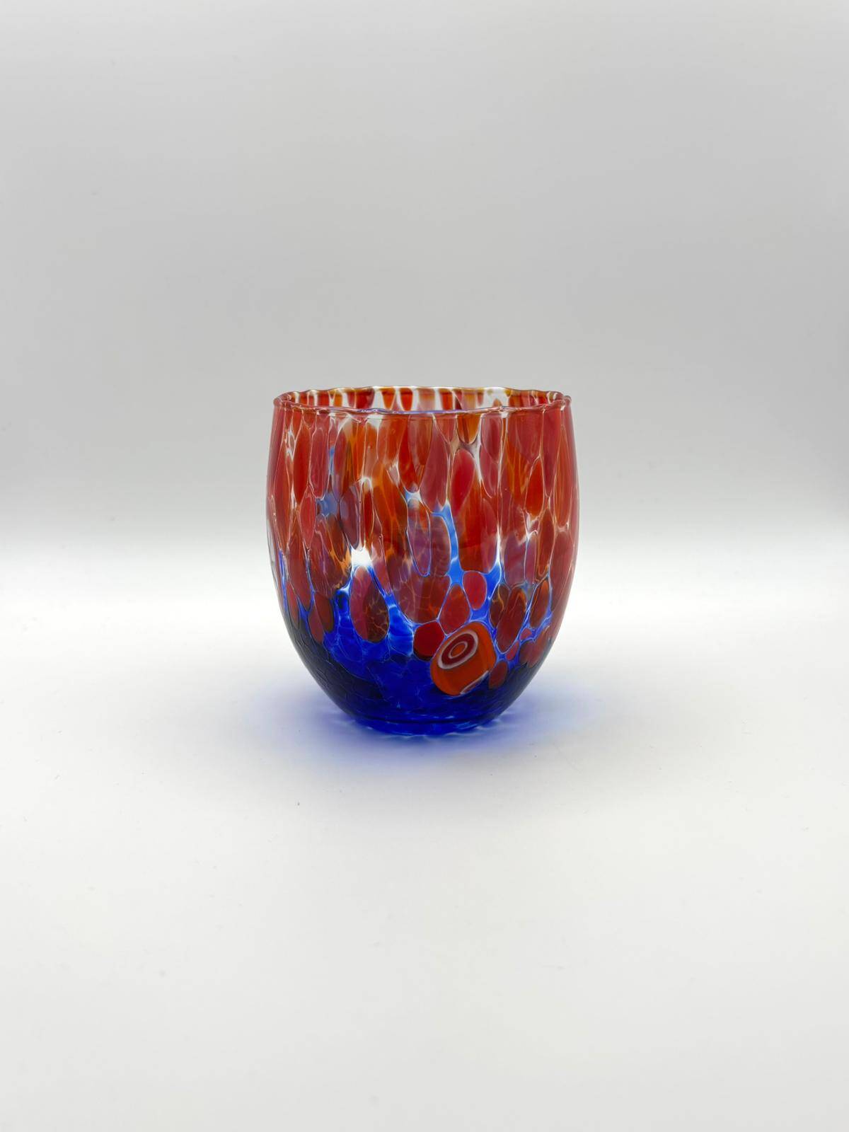 Set of 6 blown glass glasses with Effetre Murano murrine.
