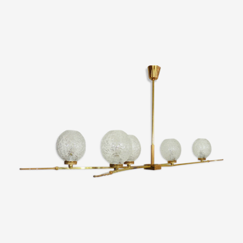 Lustre en laiton moderniste à 4 branches 6 globes luminaire ancien globe en verre