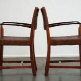 Set of 2 Schuitema design shaker chairs with seat and back in woven leather
