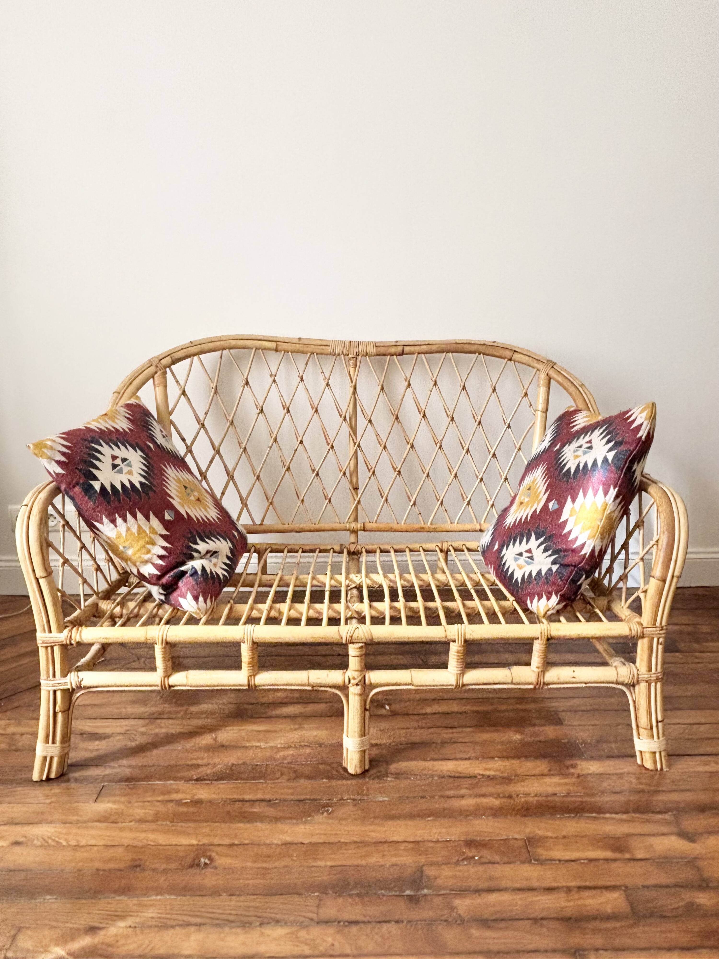 Vintage rattan two-seater sofa