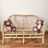 Vintage rattan two-seater sofa