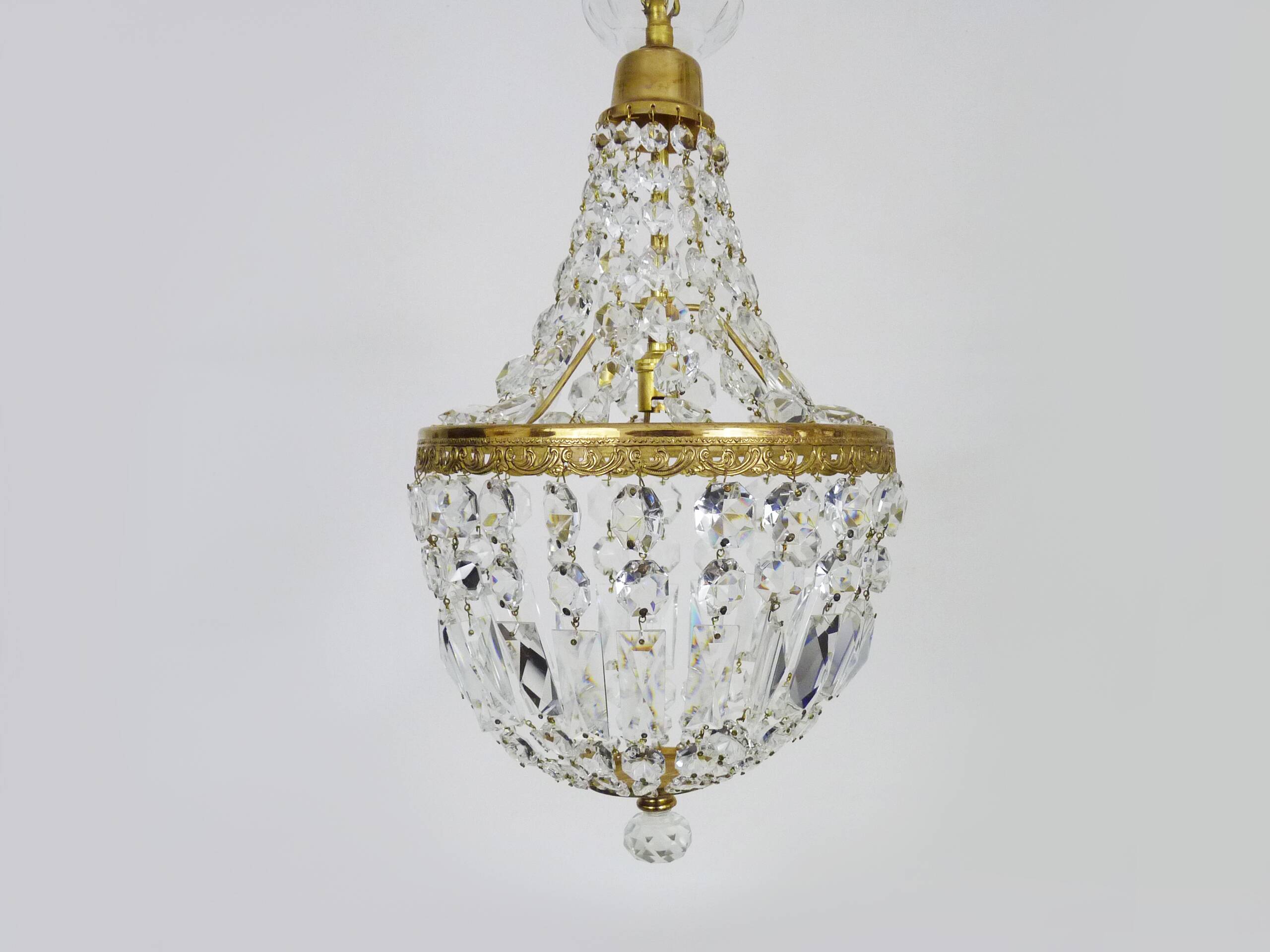 Antique hot air balloon chandelier with glass pendants. 1950s-1960s