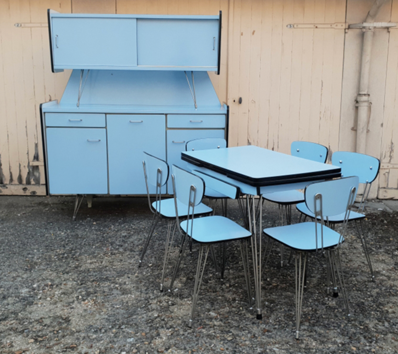 Formica buffet SIF, 3 doors, blue, vintage, years 50