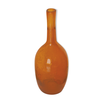 Vase bouteille verre bullé ambré, années 70