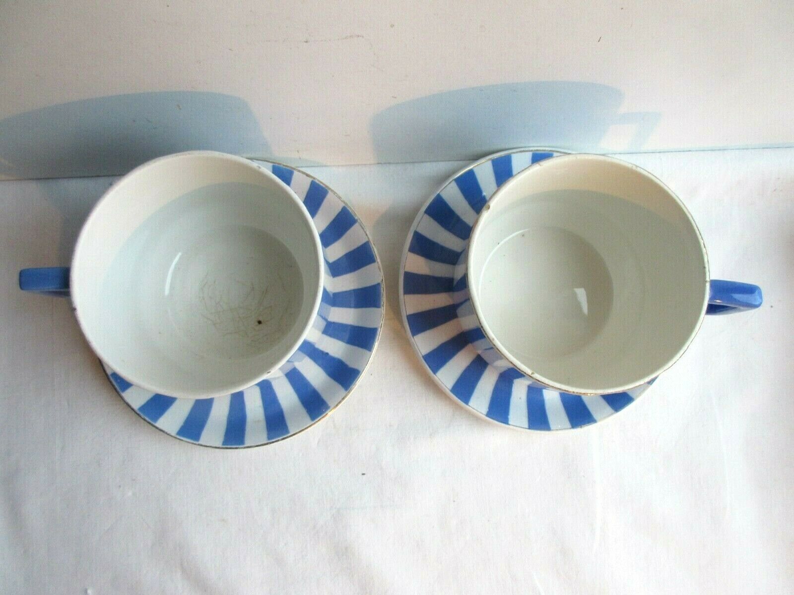Lot of 2 large chocolate cups with saucers, FOX TROTT of SARREGUEMINES