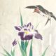 Small Japanese painting bird and iris Okada vintage old watercolor