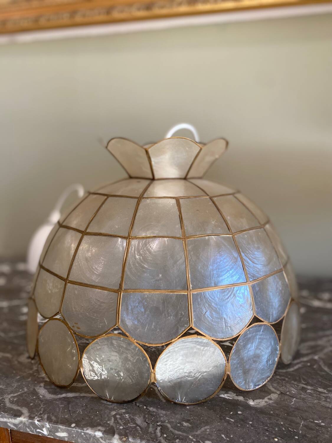 Vintage mother-of-pearl and brass pendant light