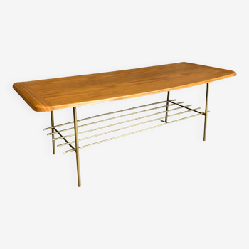Table basse bois et métal doré, 1950-1960