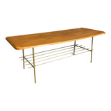Table basse bois et métal doré, 1950-1960