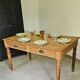 Farmhouse table, solid oak wood, raw finish, shell handles, for 6 people.