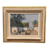 Swedish Oil on Panel – 'Villagers' by Alex Hamborn – Signed – Vintage & Framed