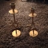 Lot de deux bougeoirs vintage en laiton