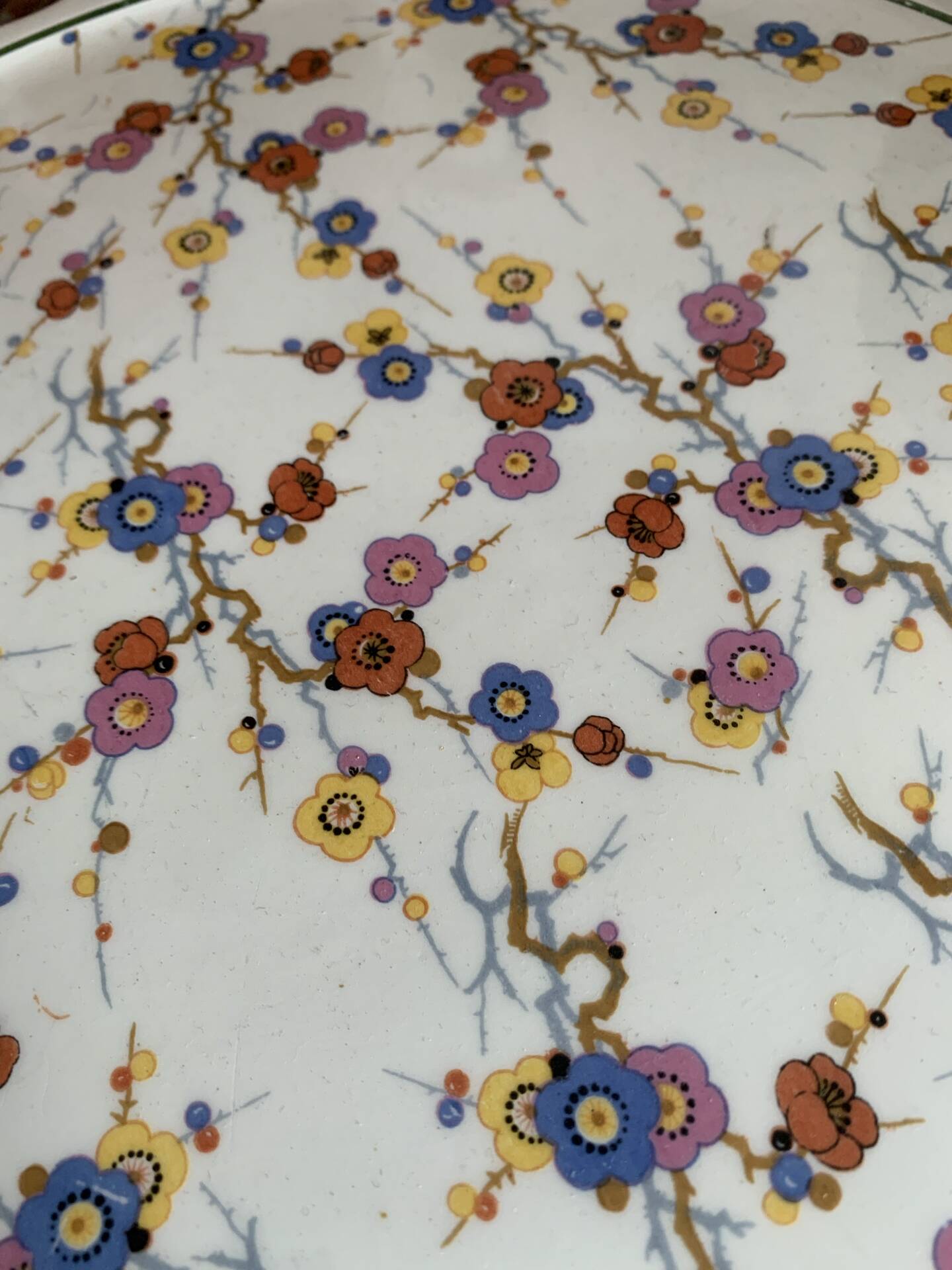 Vintage pie dish in earthenware with handles – Japanese floral pattern
