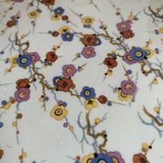 Plat à tarte vintage en faïence à anses – motif floral japonisant