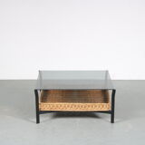 1960s Coffee table with wicker and smoked glass, Netherlands