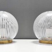 Pair of Vintage Spheric Murano Glass and Brass Table Lamps by Venini, Italy