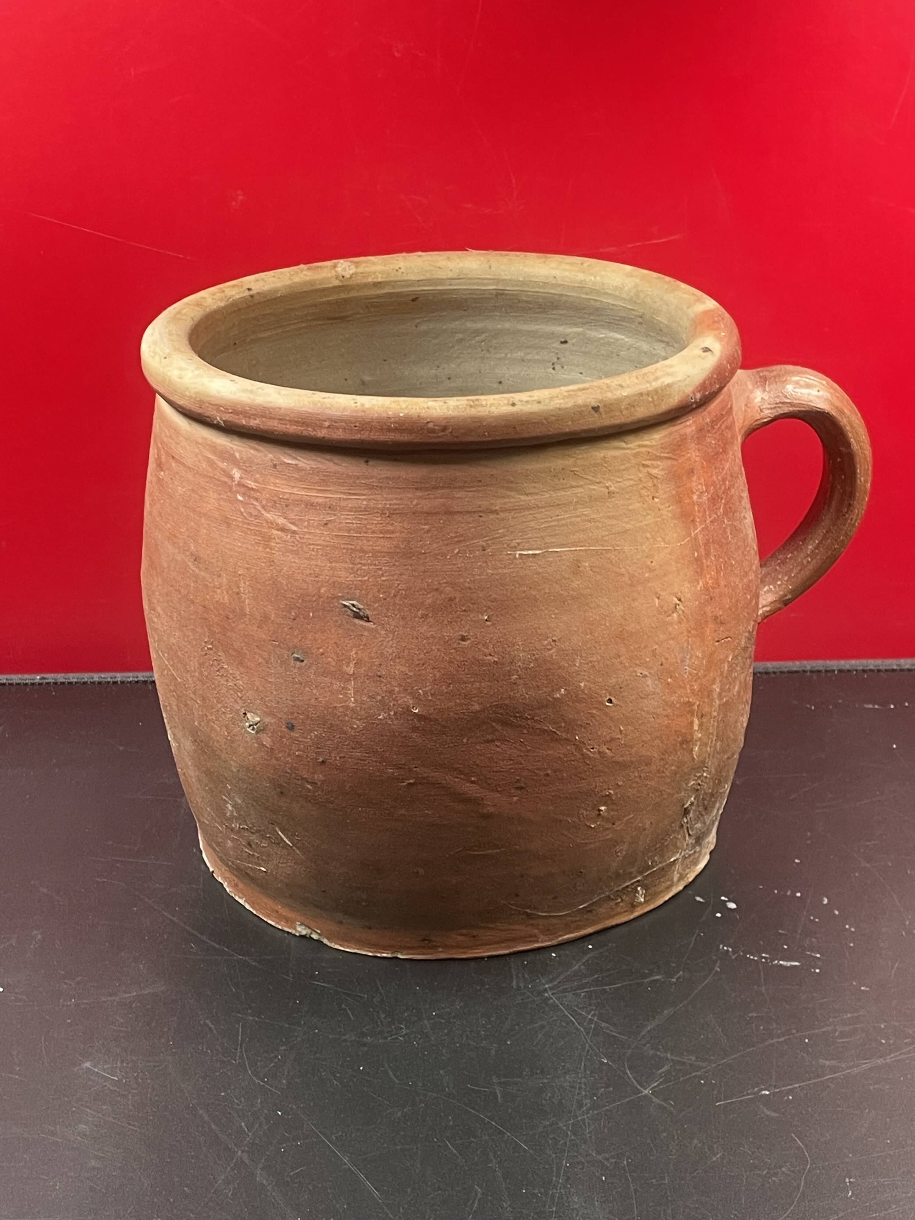 Very large stoneware grease pot Salting tub, folk art - H 20 cm