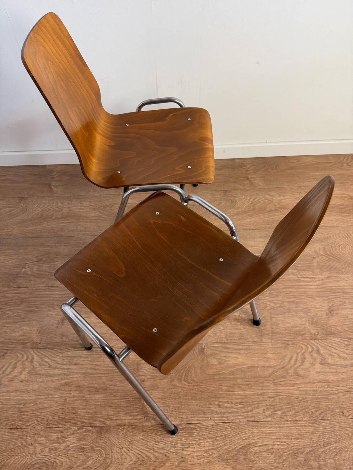 Vintage Pagholz stacking chairs in wood and metal