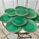 dessert service 12 dessert plates and a green and golden Art Deco cake dish 40s
