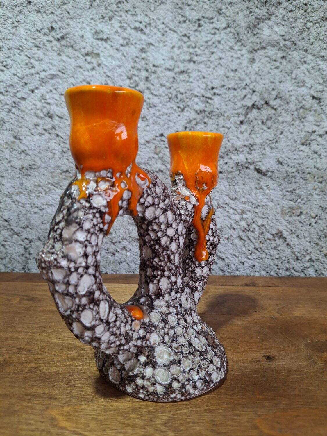 Double candlestick Fat Lava Vallauris volcanic ceramic 1960s