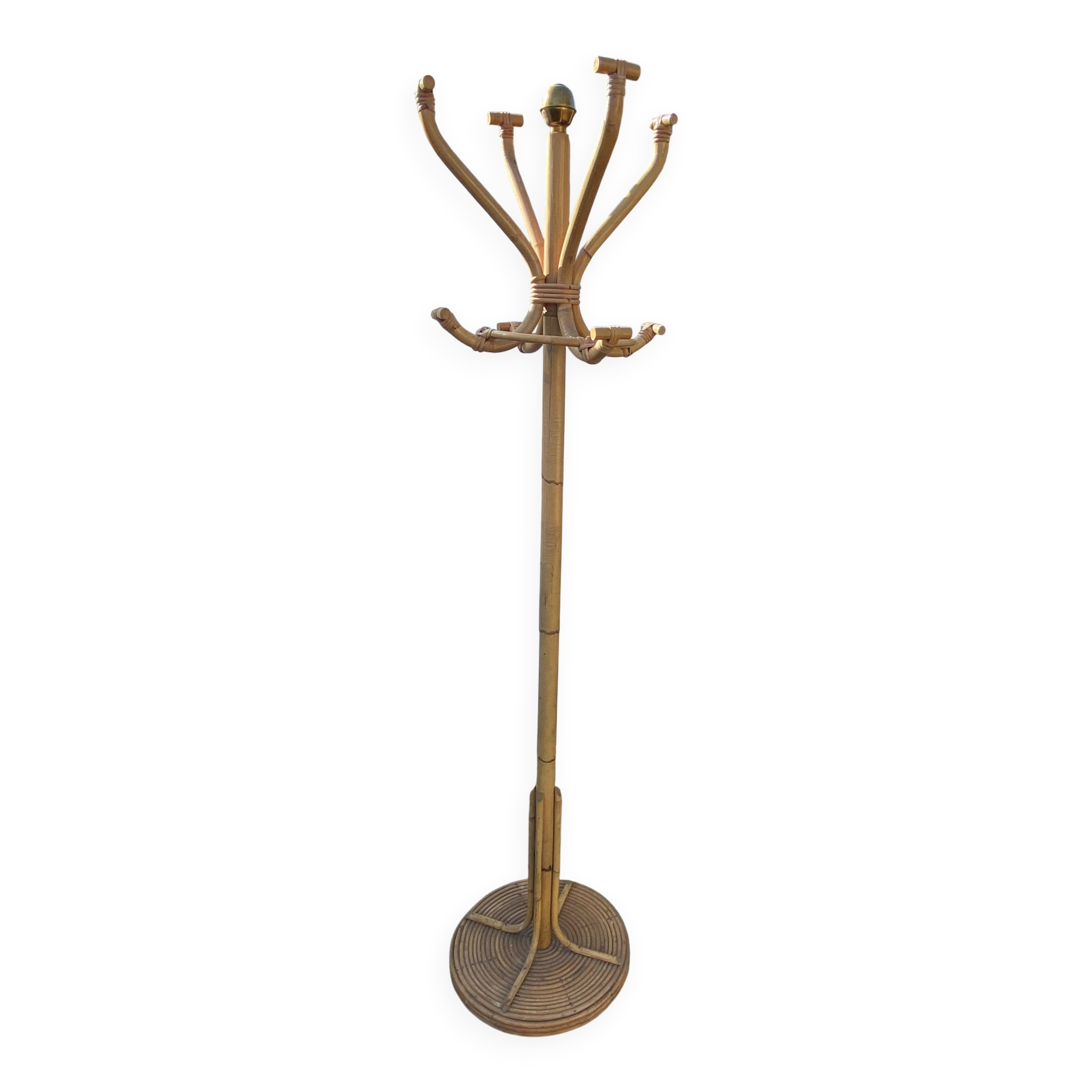 Vintage 1970s rattan parrot coat rack