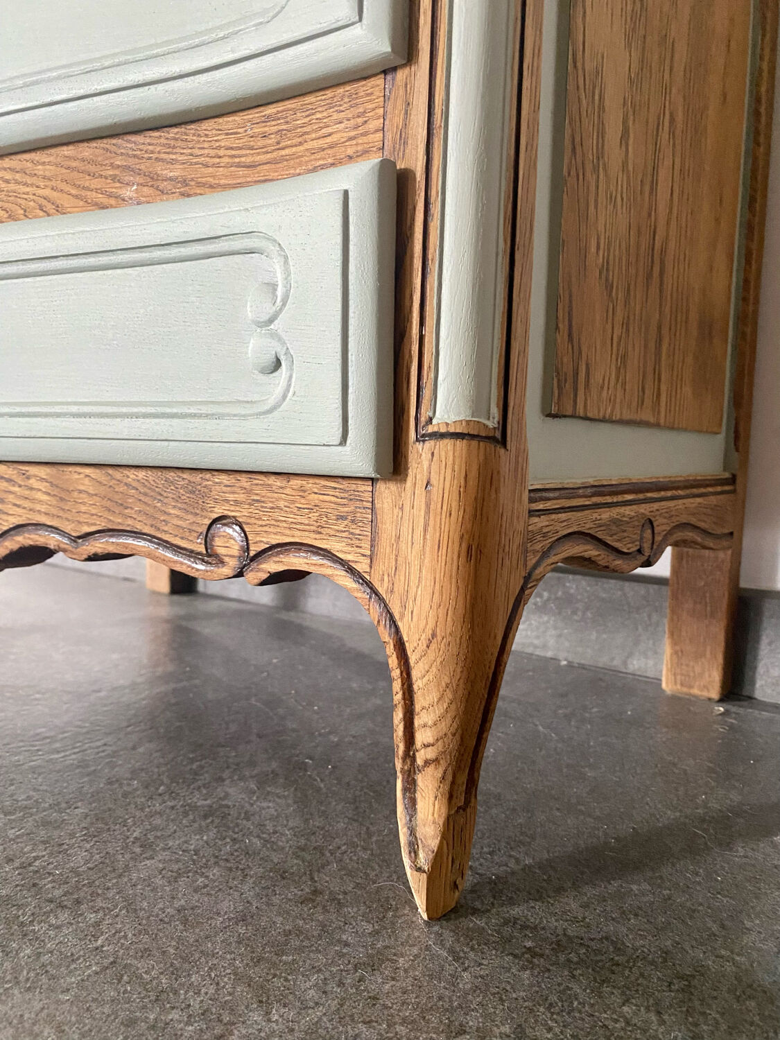 Vintage sage green chest of drawers and solid wood