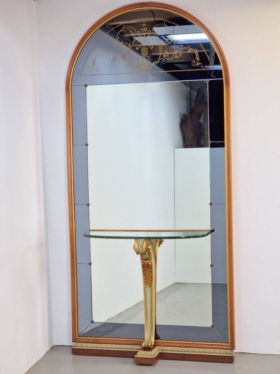 Vintage Floor Mirror with Console Table from Cristal Art, Italy, 1960s