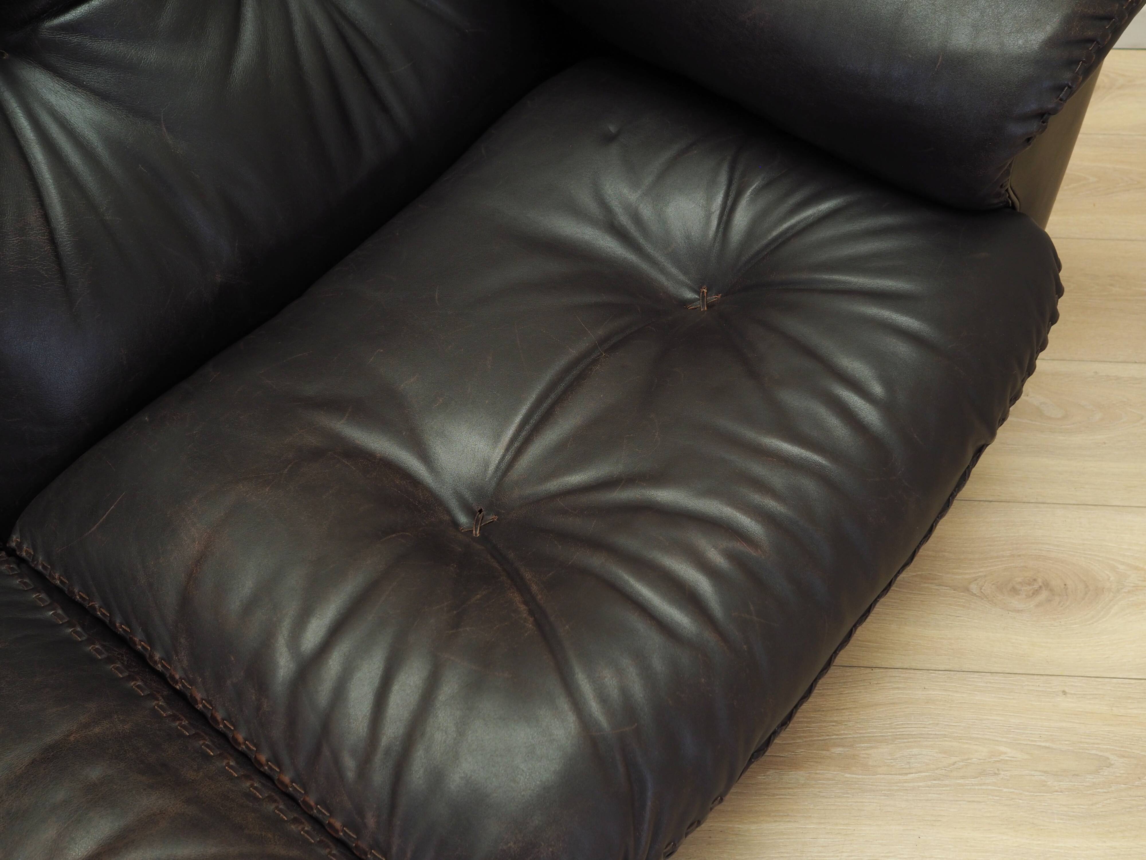Brown leather sofa, Swiss design, 1970s