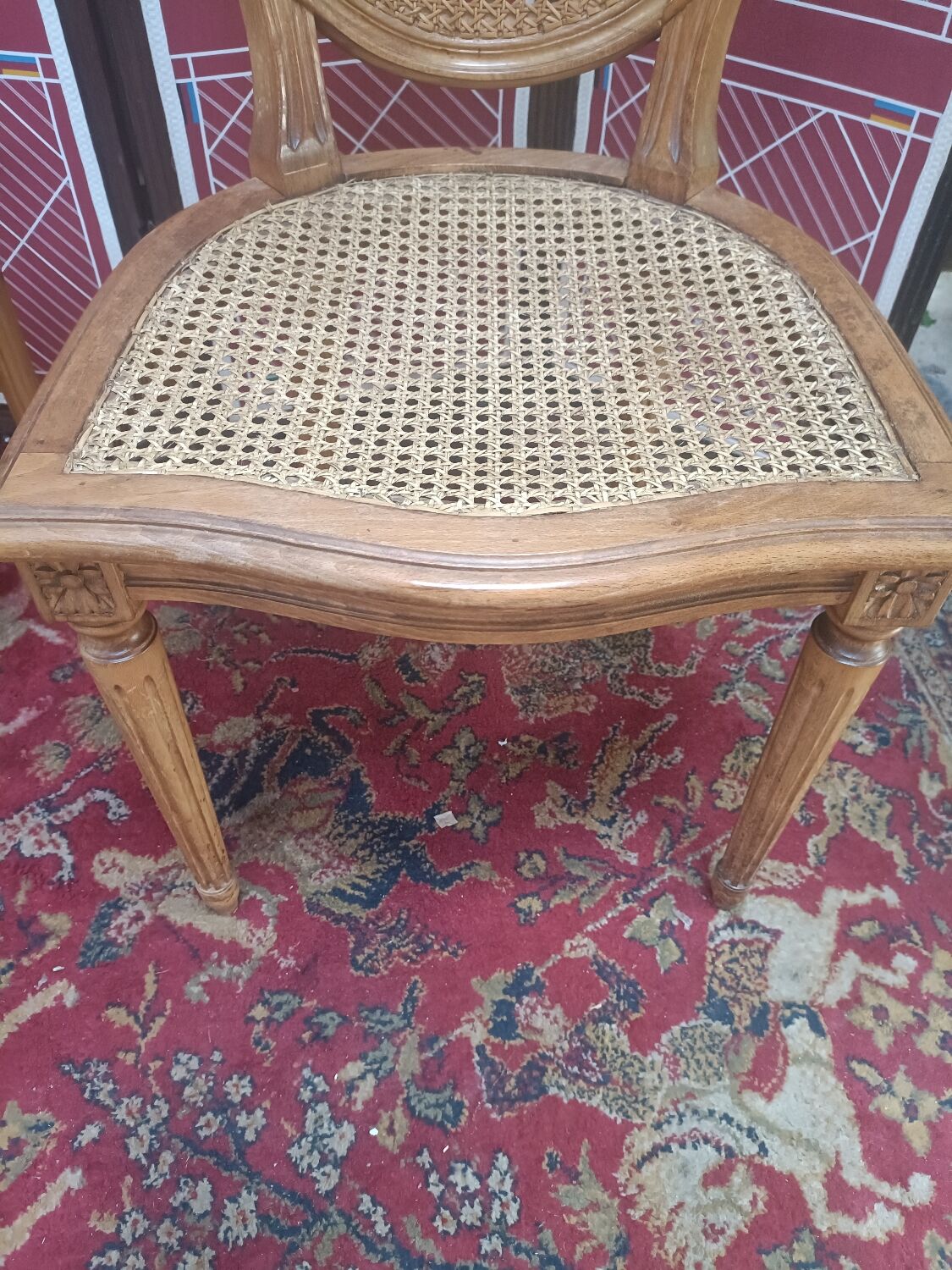 Louis XVI style medallion chairs, canned seat and back