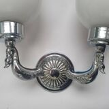 Antique zoomorphic wall light in silver-plated brass and opaline globes