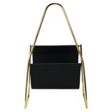 Carl Auböck II Midcentury magazine rack, brass and black leather, vintage, Austria