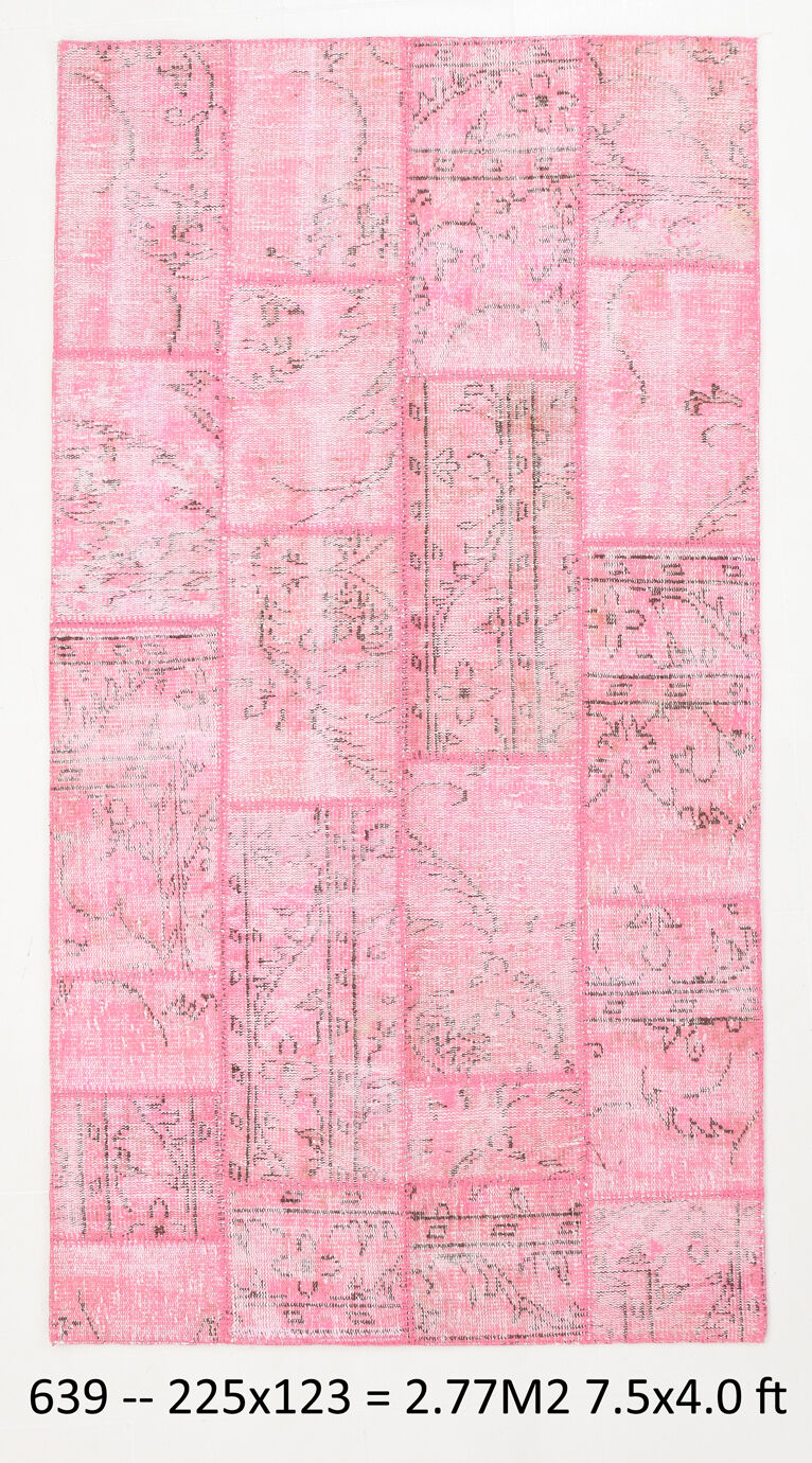 4x7 Soft Pink Vintage Patchwork Rug 225x123Cm