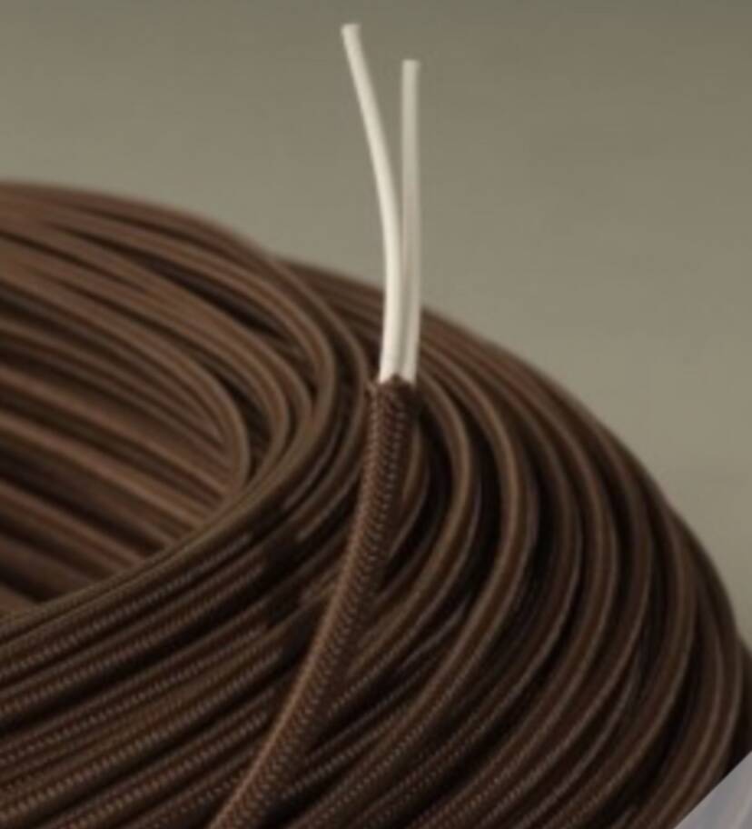 Wooden lamp, 2m fabric cable, fabric lampshade