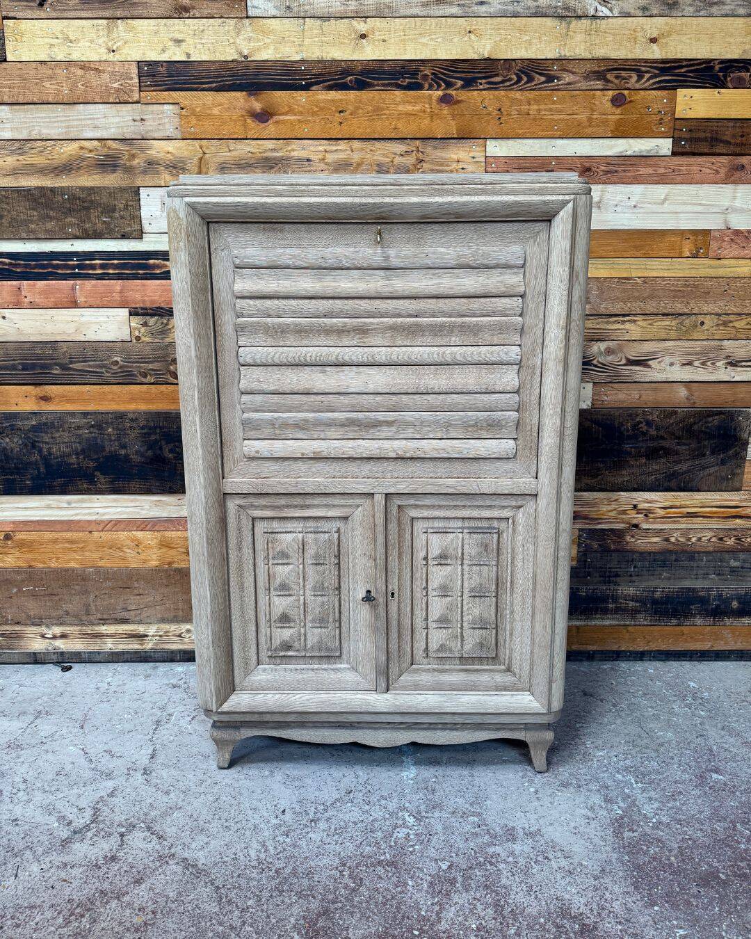 Secretary in sandblasted oak - 1950s