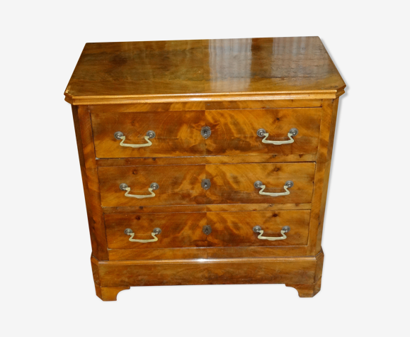 Commode XIXème en plaquage d'acajou, trois tiroirs, 81x80x43 cm