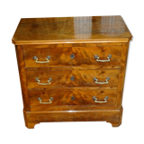 Commode XIXème en plaquage d'acajou, trois tiroirs, 81x80x43 cm