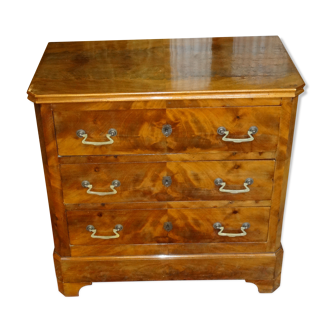 Commode XIXth in mahogany veneer, three drawers, 81x80x43 cm