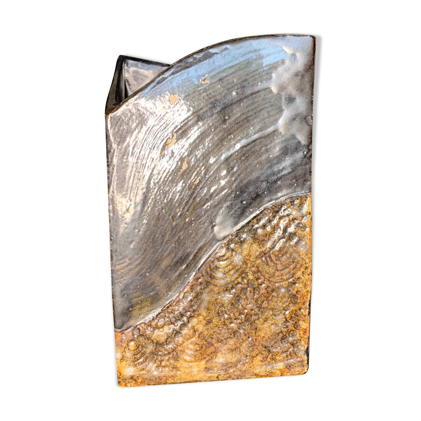 Vintage brown square ceramic vase