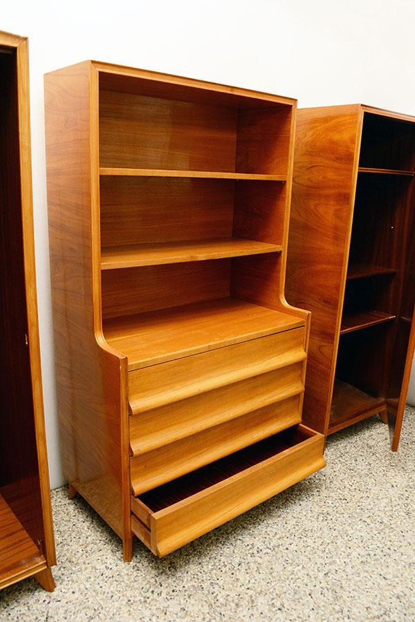 Cabinet and furniture in ash and painted glass, Italy, 1950