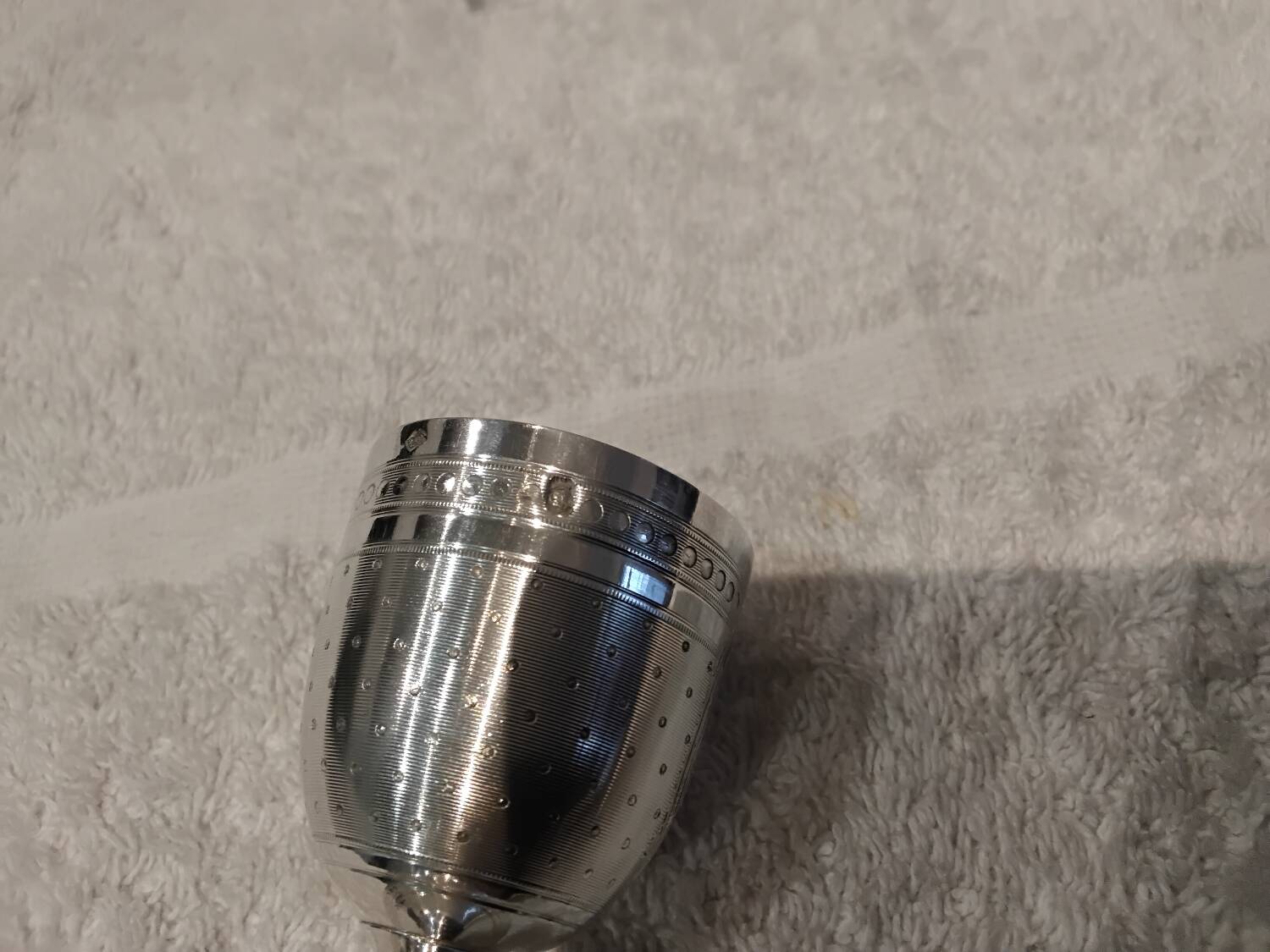 950 silver guilloche egg cup in the Louis XVI style, made by Paillard Freres silversmiths